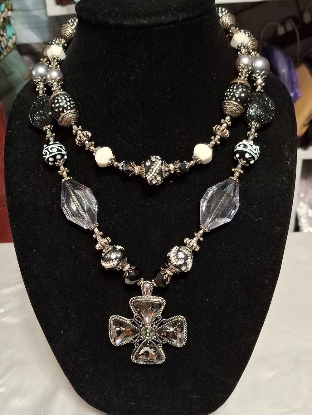 Treska Paris Handcrafted  Statement Necklace -Gray and Black